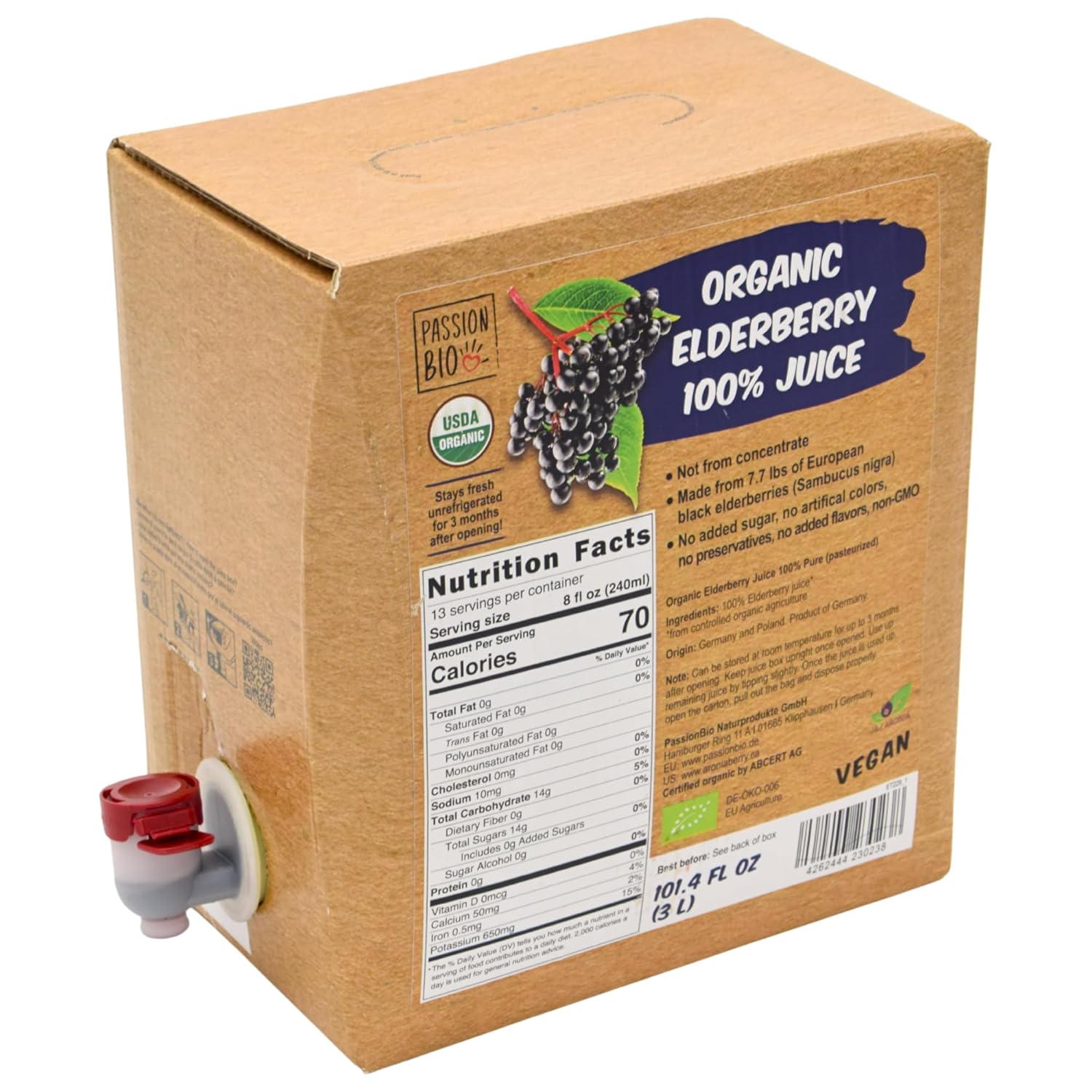 Organic Elderberry Juice Box - Pure Fruit Juice, Not From Concentrate