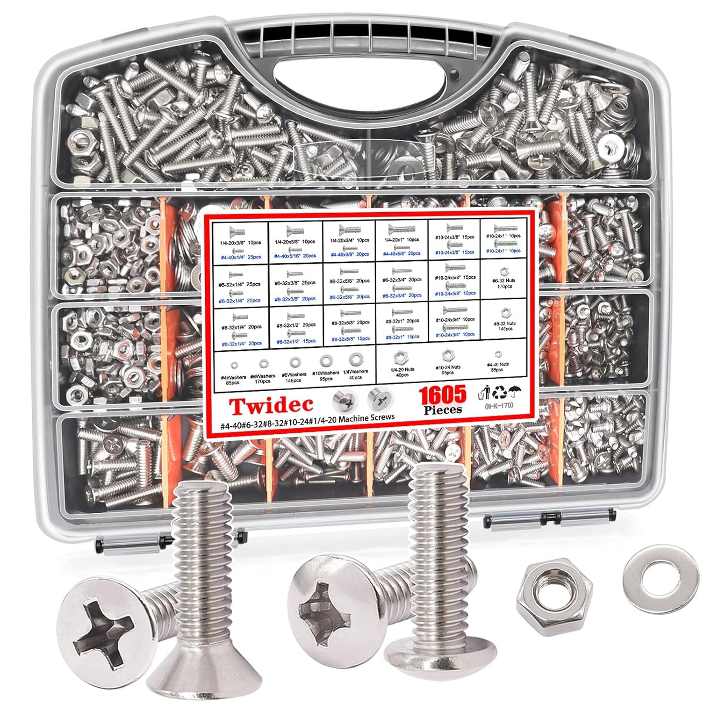 Twidec 1605PCS Nuts and Bolts Assortment Kit for All Needs
