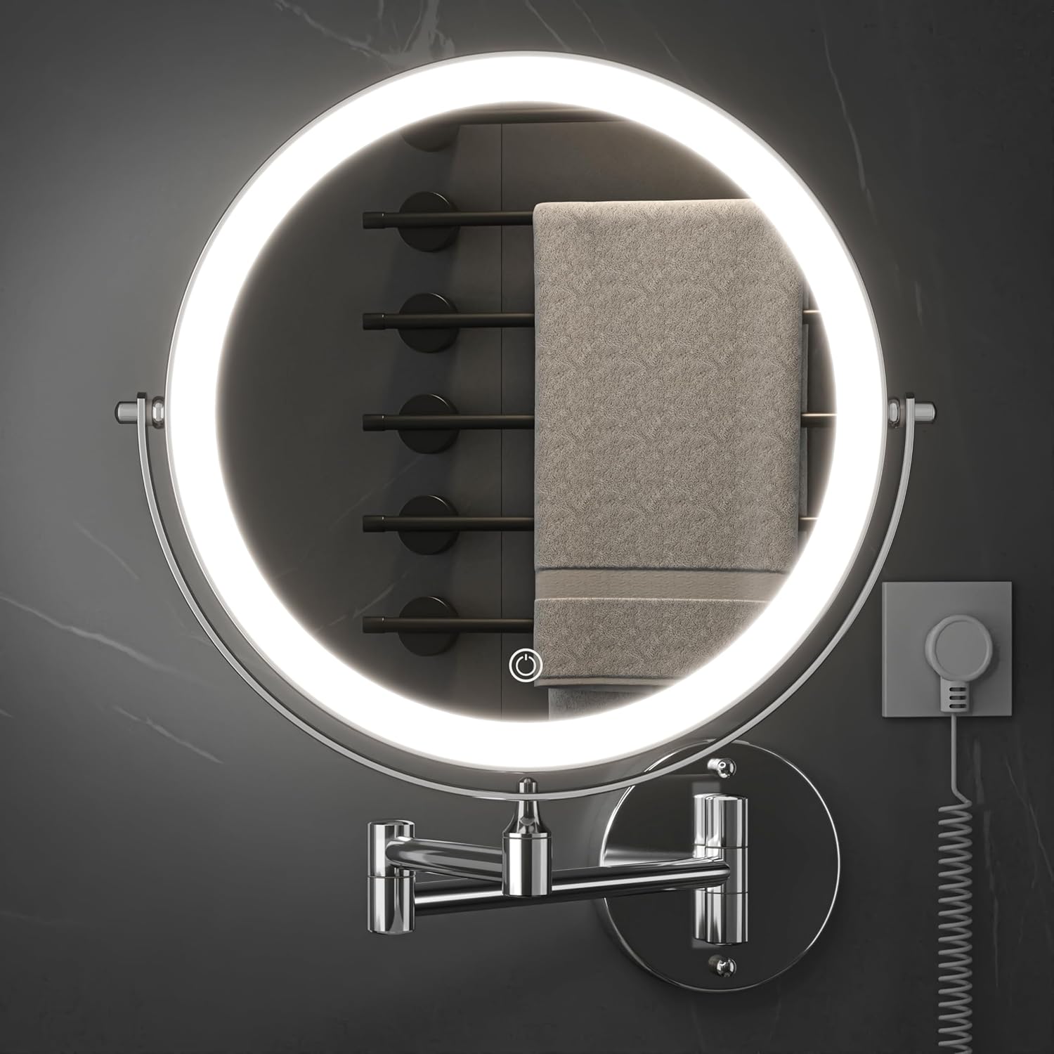 8.5-Inch Wall Mounted Makeup Mirror with Rechargeable Battery