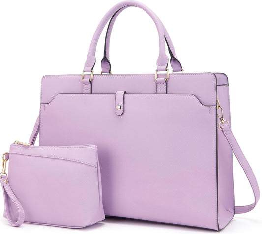 YZAOLL 15.6 Vegan Leather Laptop Bag for Women Lightweight Tote