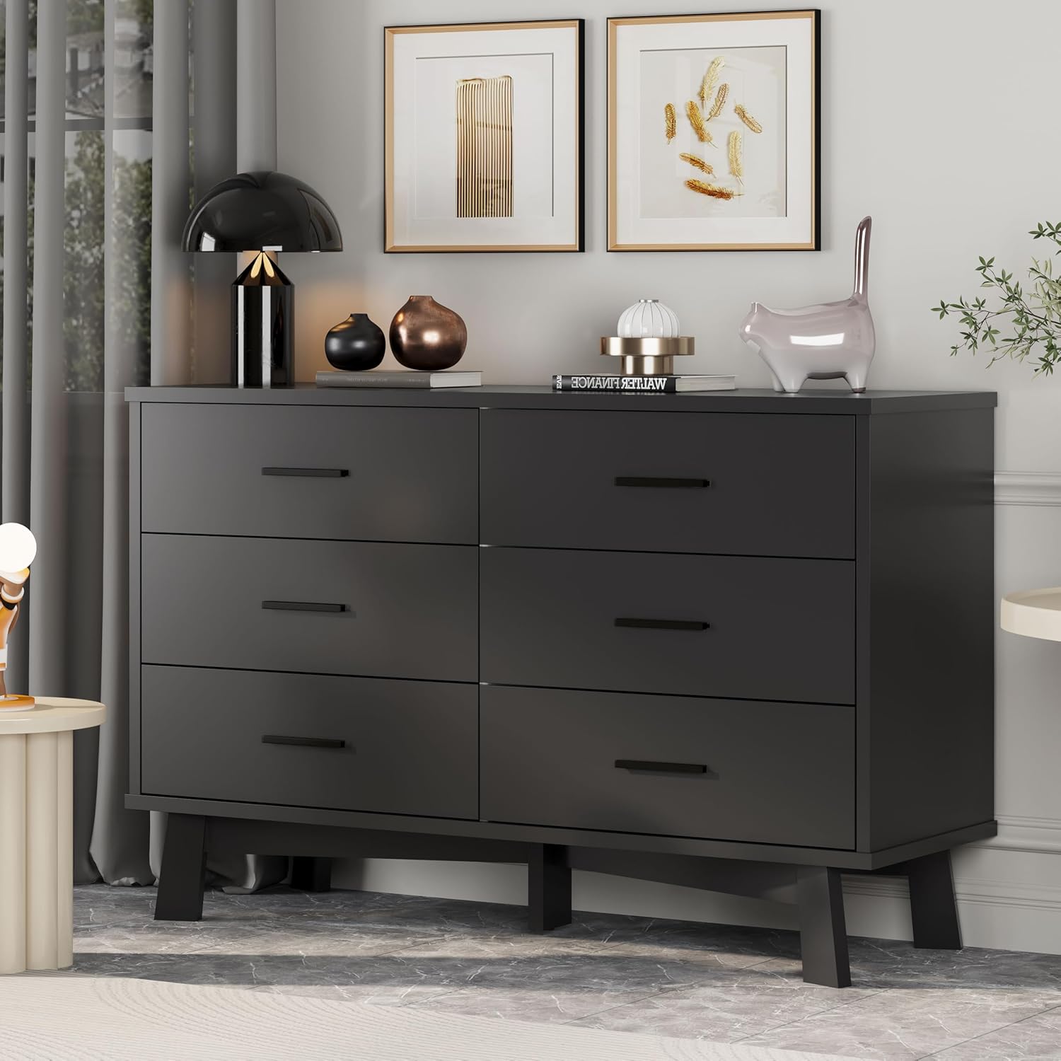 Modern 6 Drawer Dresser for Bedroom with Sturdy X-Shaped Base