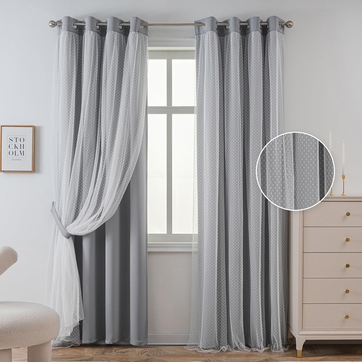 70% Blackout Curtains for Girls Bedroom with Polka Dots Design