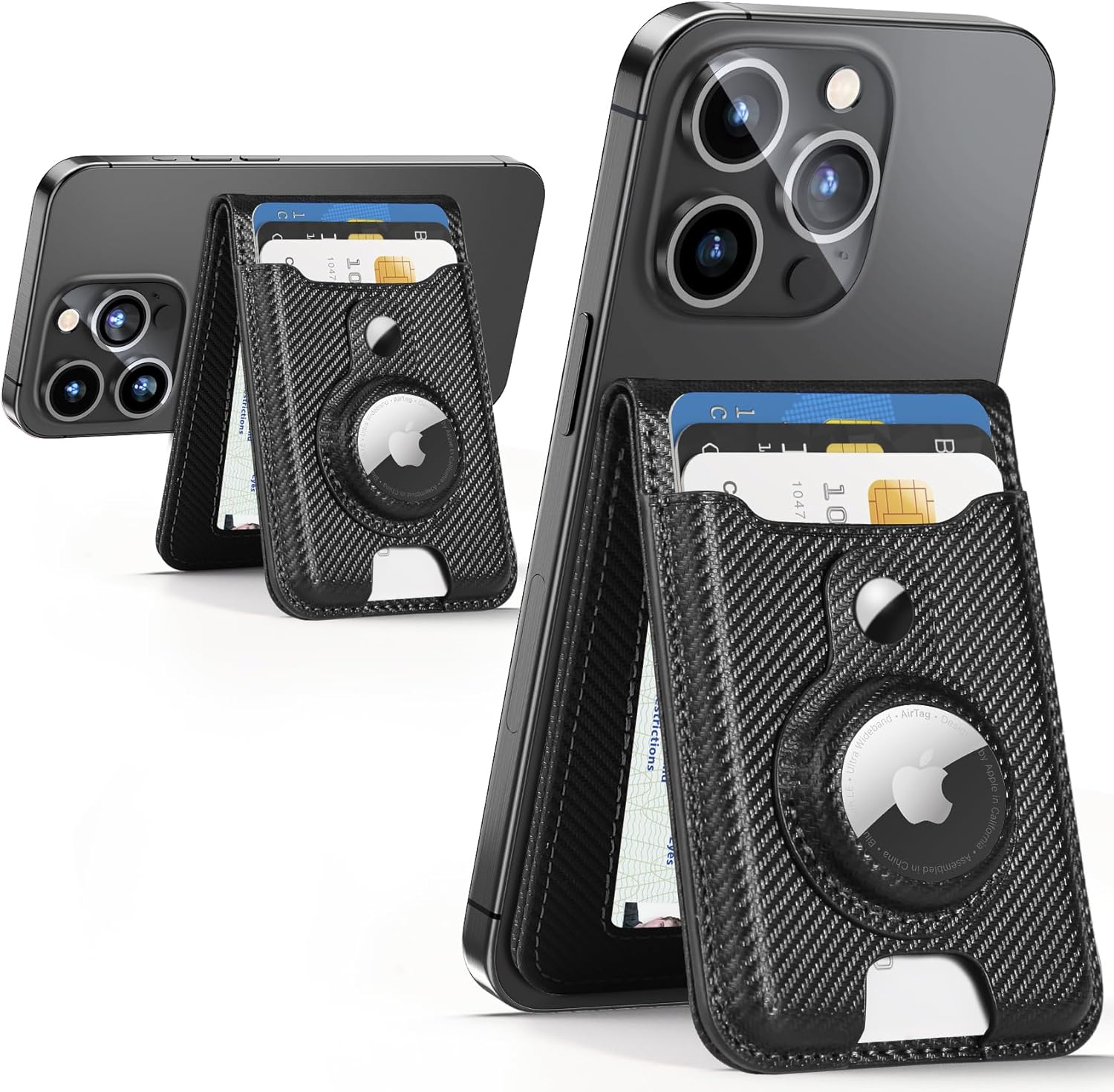 HiWe Magnetic Wallet Stand with Airtag Holder for iPhone Series