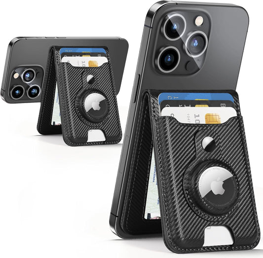 HiWe Magnetic Wallet Stand with Airtag Holder for iPhone Series