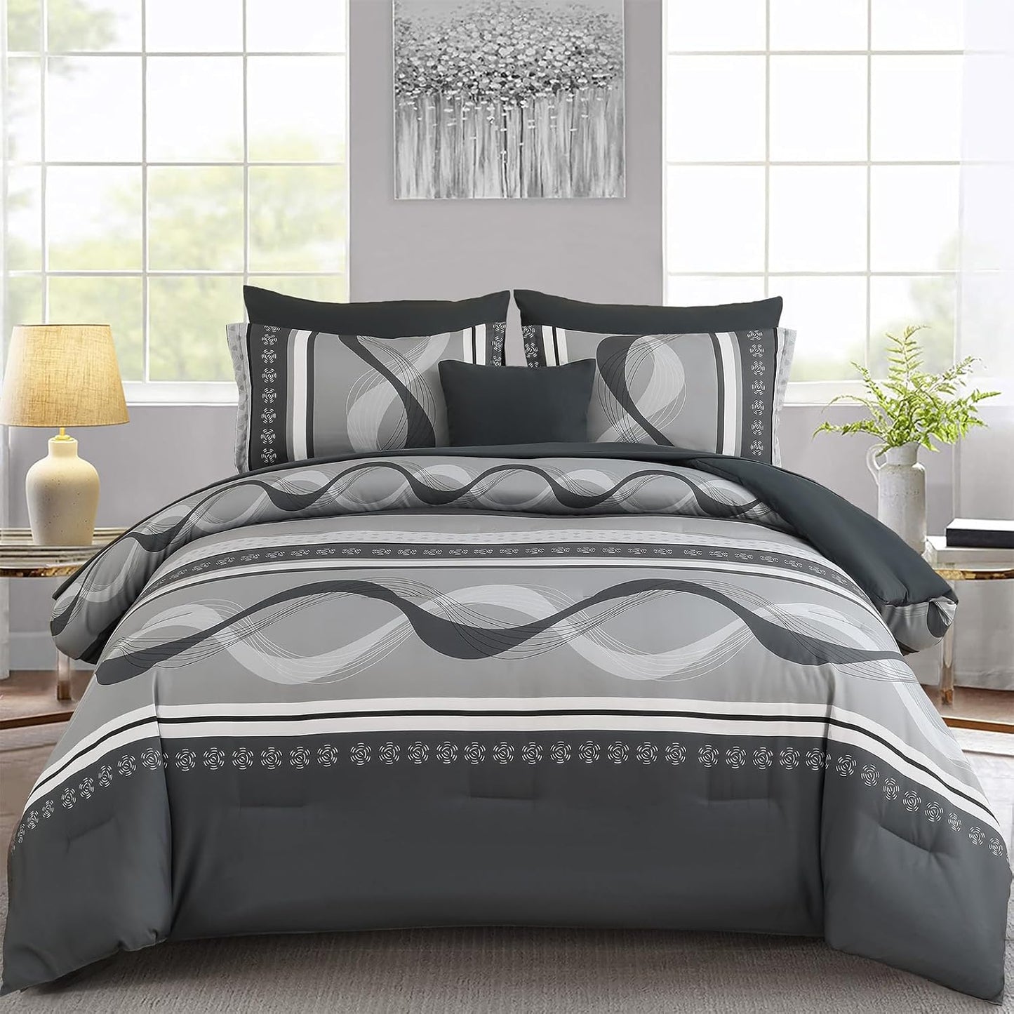 Anibedding Grey Comforter Set Queen Size for All Seasons
