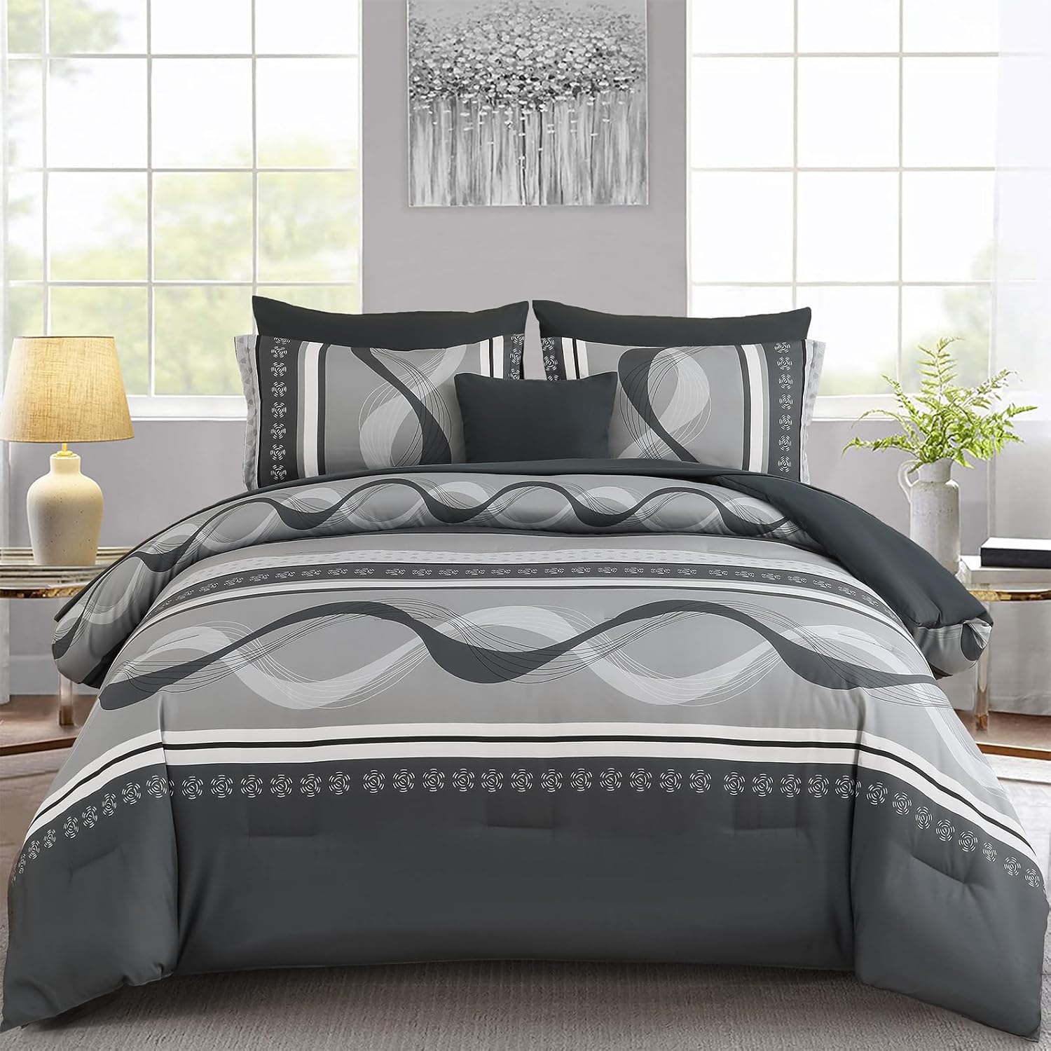 Anibedding Grey Comforter Set Queen Size for All Seasons