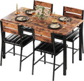 Dining Table Set for 4 with Upholstered Chairs - Compact Rustic Brown