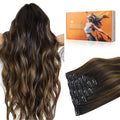 Clip in Hair Extensions Balayage Dark Brown to Chestnut Brown 16in