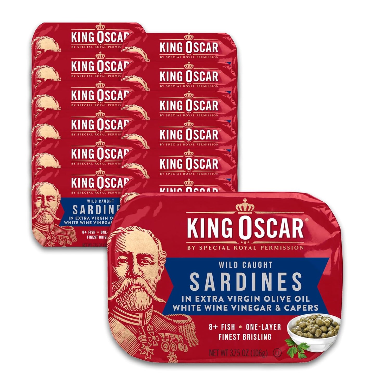 King Oscar Premium Sardines in Olive Oil with Capers - 12 Pack