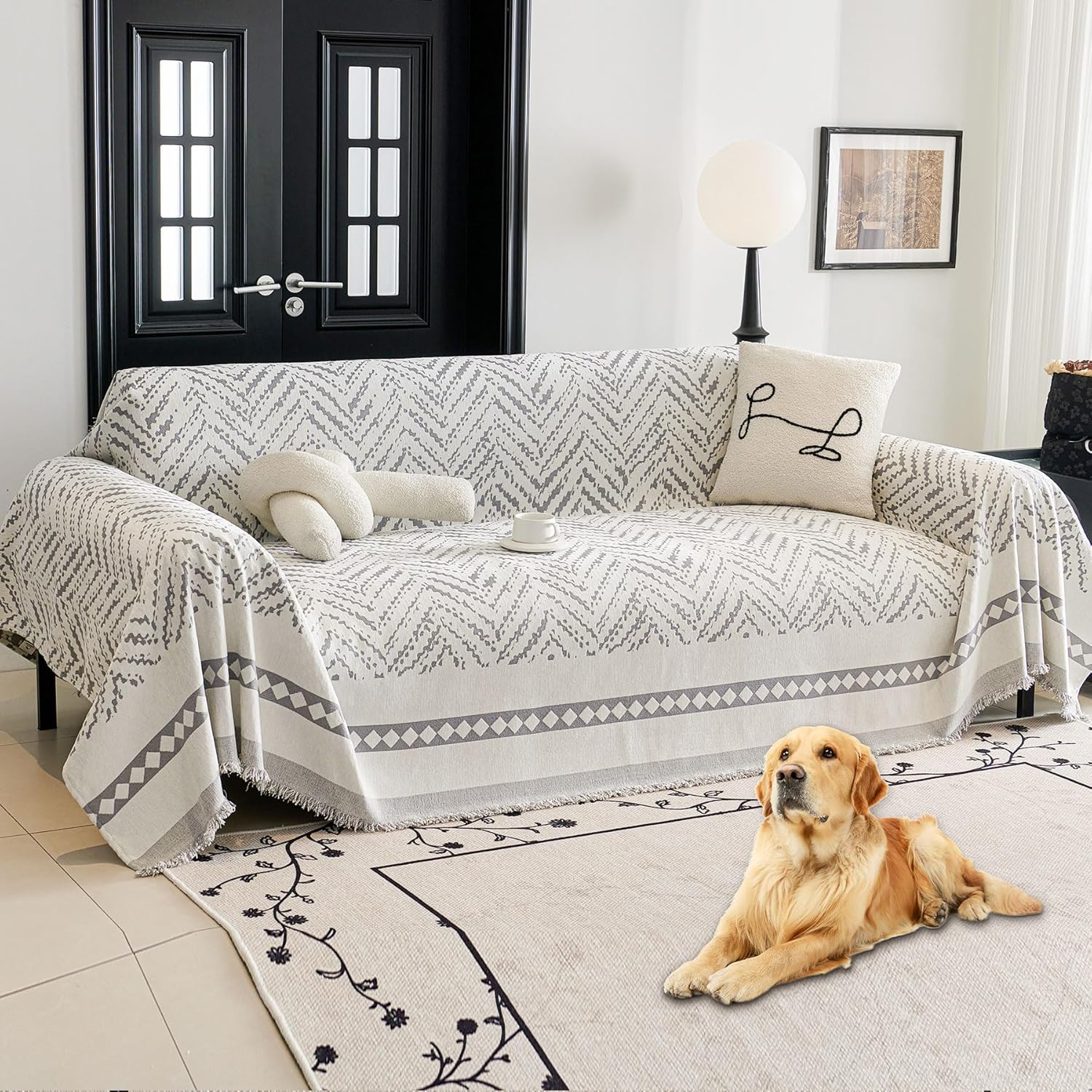 HAOMAIJIA Non Slip Couch Cover for 3 Cushion Sofa Protector