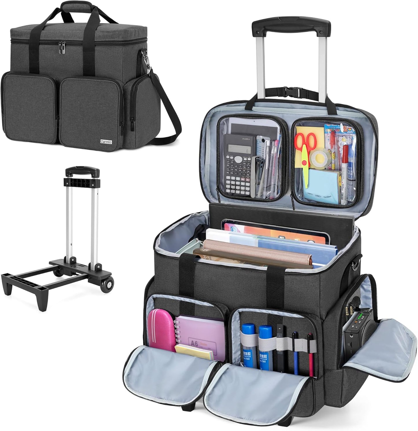 CURMIO Rolling Teacher Tote Bag with Padded Laptop Compartment