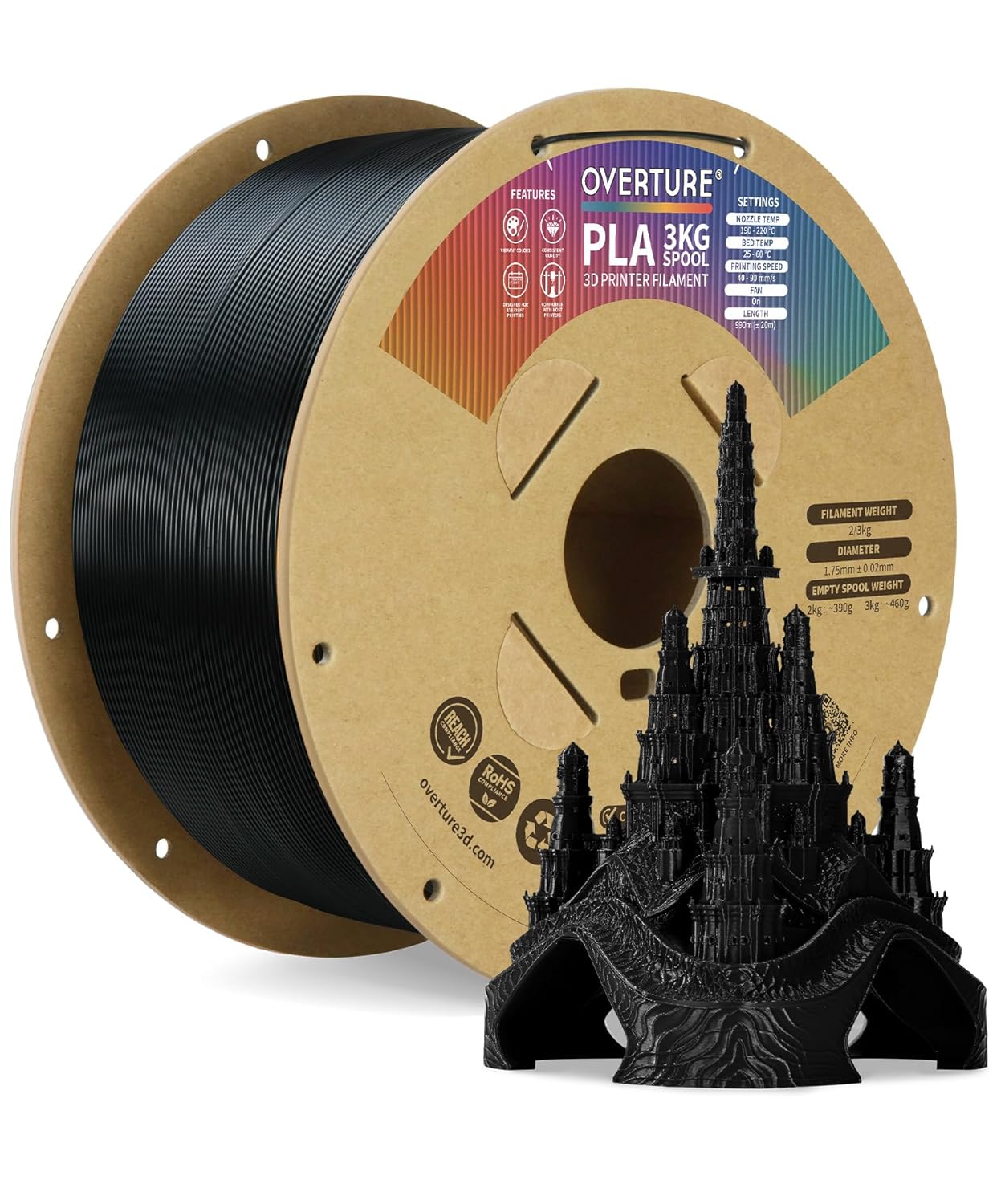 OVERTURE PLA Filament 1.75mm for Smooth 3D Printing Experience