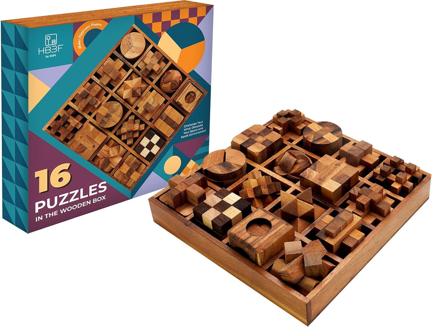 16 in 1 Brain Teaser Games for Adults and Kids - Wooden Puzzles