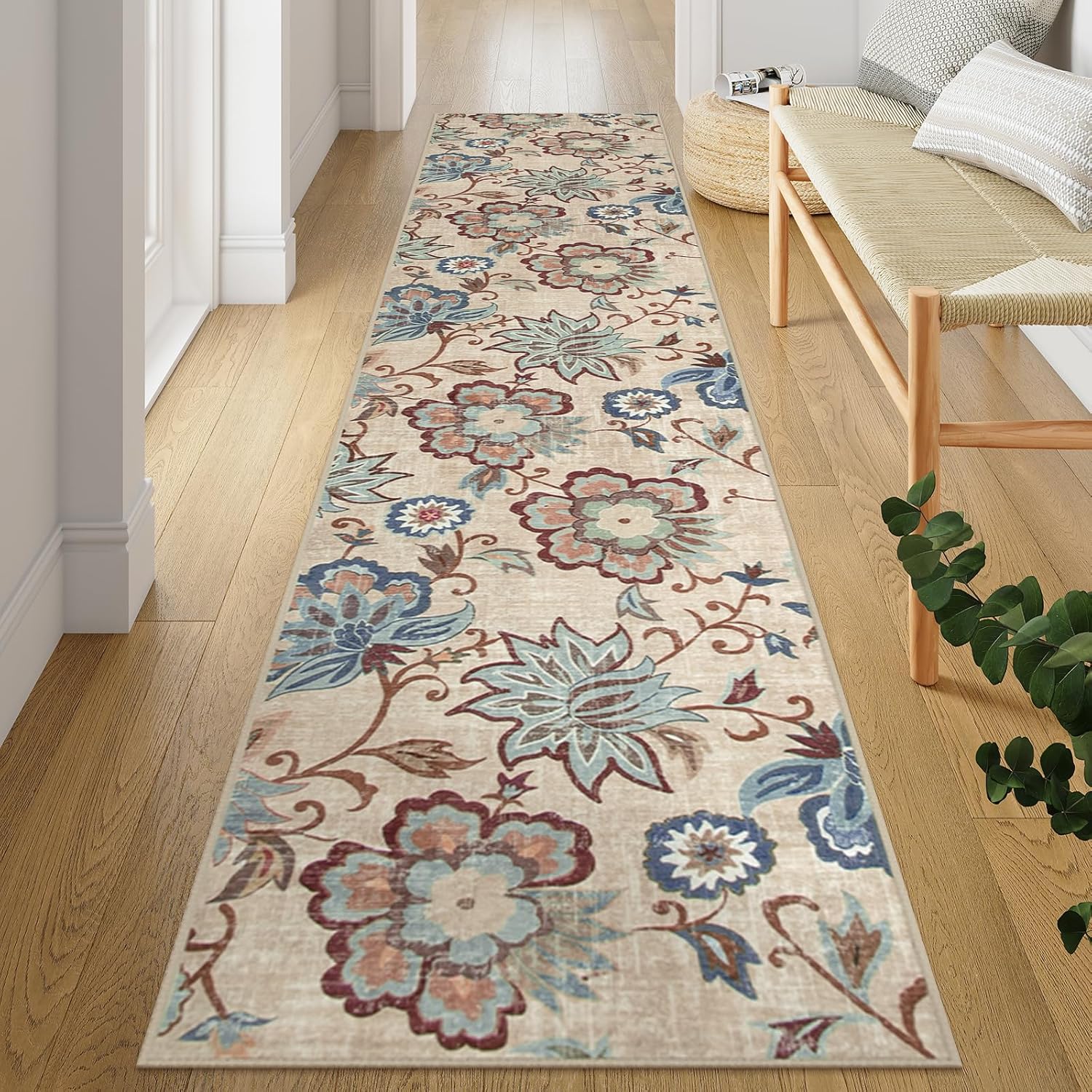 Beeiva Floral Kitchen Runner Rug Washable, Non Slip Vintage Design