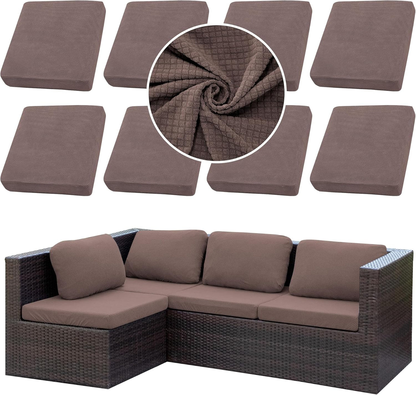 8Pcs Stretch Patio Cushion Cover for Outdoor Furniture Protection
