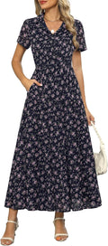 Kranda Women Collared V Neck Tiered Floral Maxi Dress - Boho Comfort