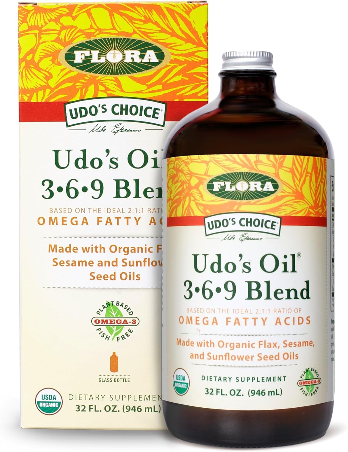 Udo's Oil 3-6-9 Blend - Vegan Omega-3-6 for Optimal Health