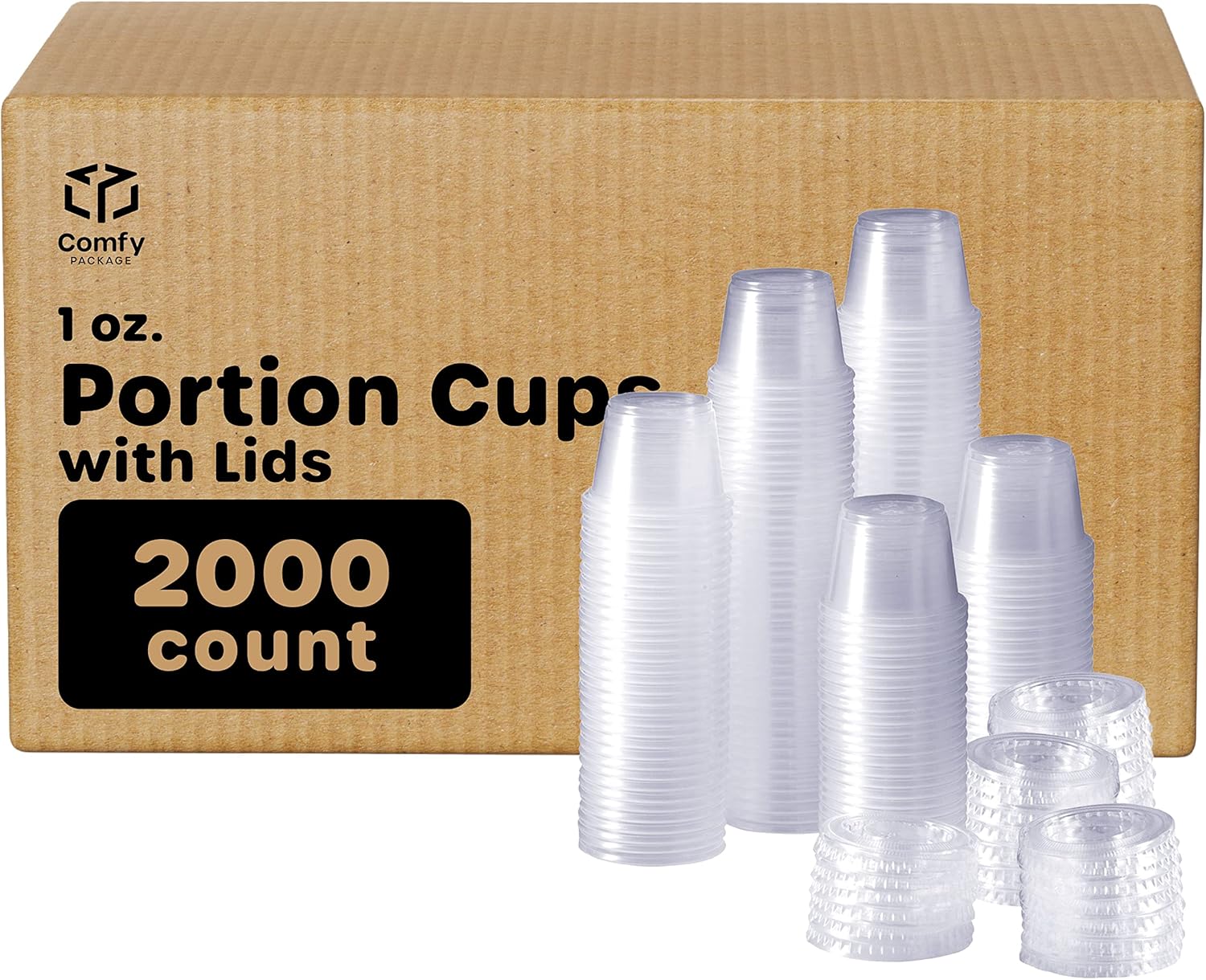 Comfy Package 1 oz Clear Disposable Plastic Portion Cups with Lids