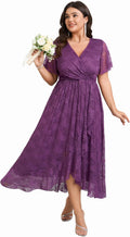 SCOMCHIC Plus Size Wedding Guest Dress - Lace Wrap High Low Women's