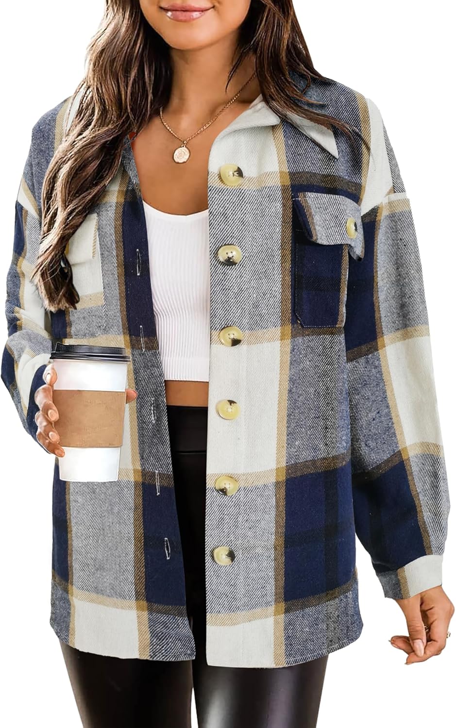 HOTOUCH Womens Flannel Plaid Shacket Jacket for All Seasons