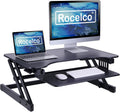 Rocelco 32 Standing Desk Converter - Dual Monitor Riser - Keyboard Tray - Black