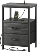 Huuger Nightstand with Charging Station - Compact Bedside Table