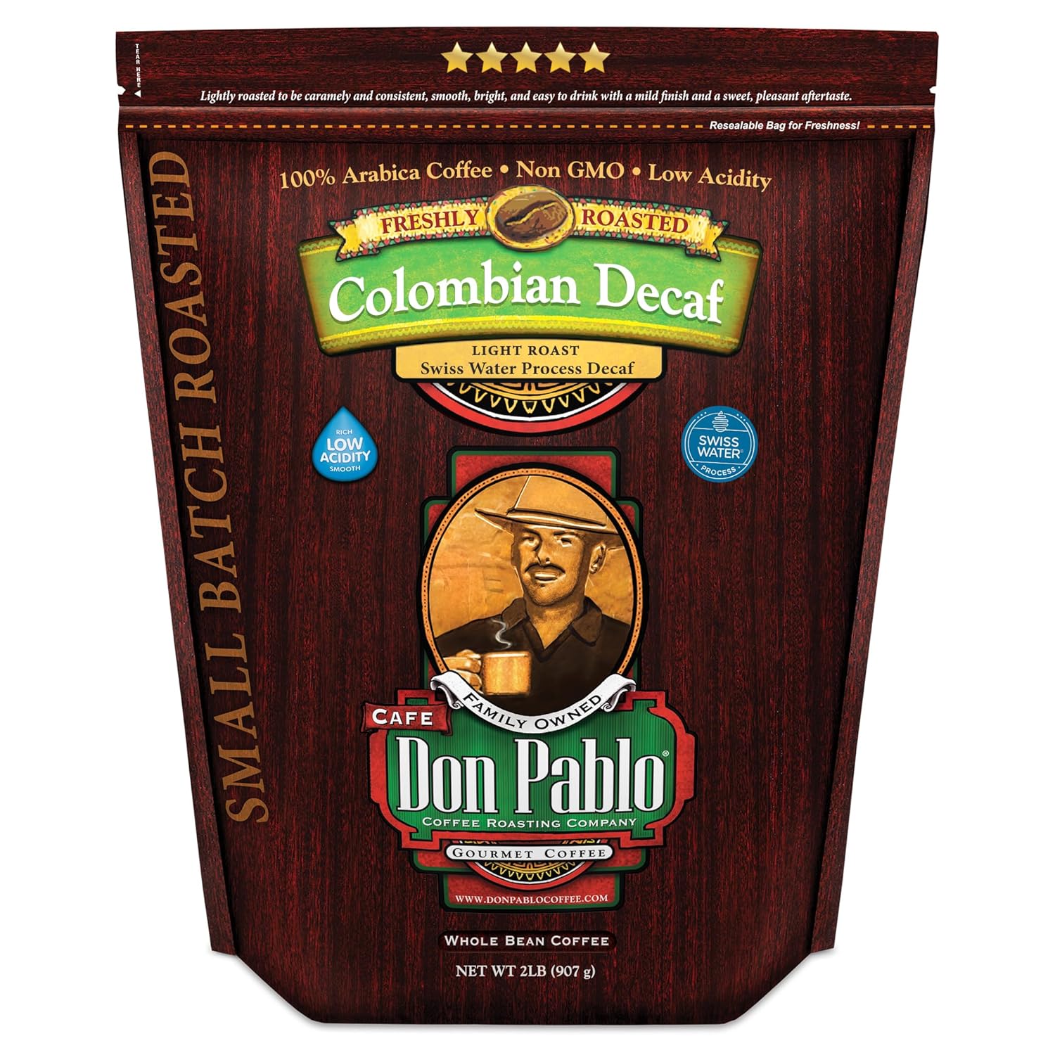 2LB Don Pablo Colombian Decaf Light Roast Whole Bean Coffee
