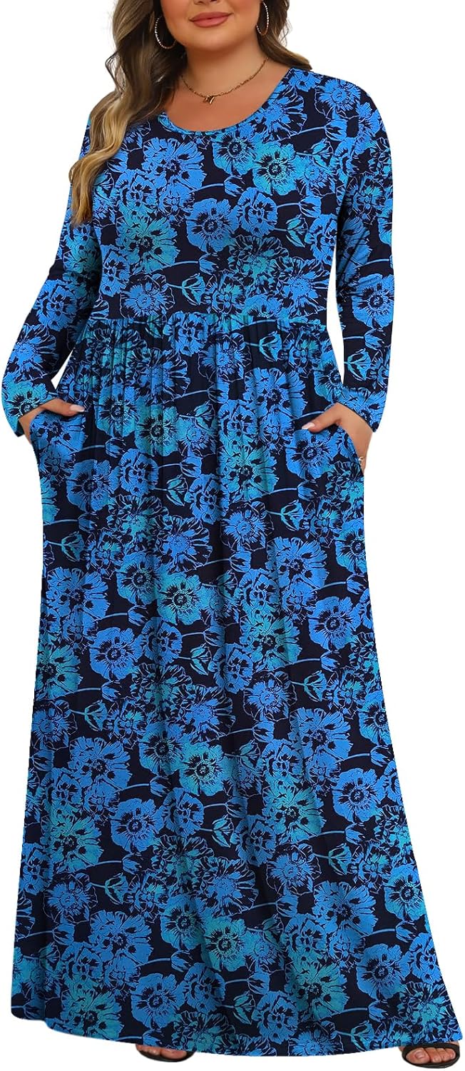 Tencede Womens Plus Size Maxi Dresses with Pockets for Comfort