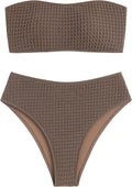 High Cut Bandeau Bikini Set Strapless Solid Color 2 Pieces