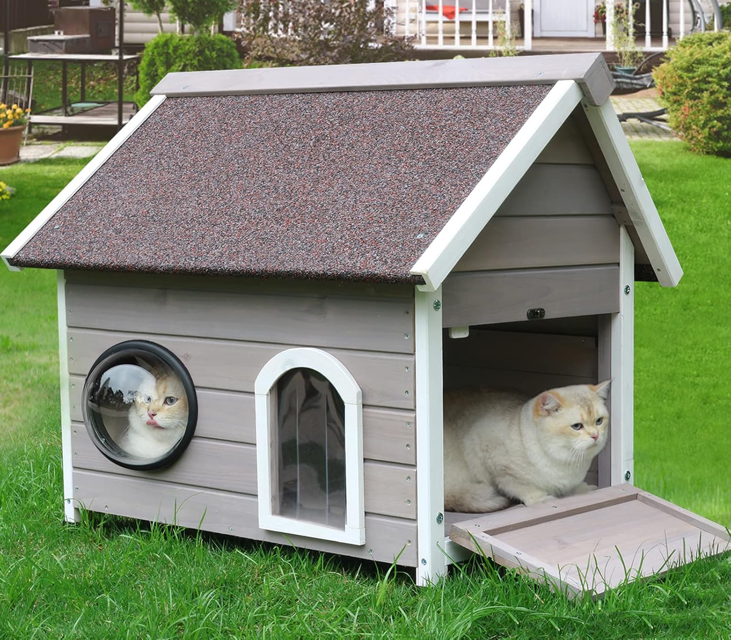Rockever Outdoor Cat House for Feral Cats with Escape Door