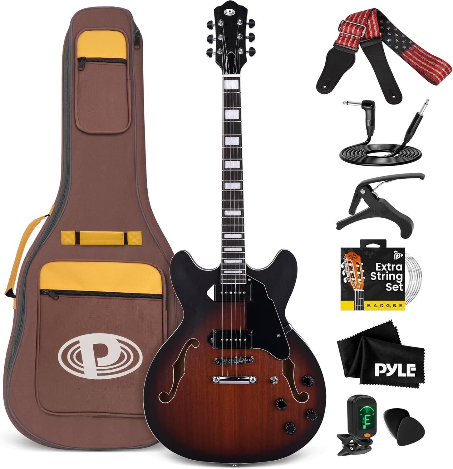Pyle Full Size Semi Hollow Electric Guitar Set