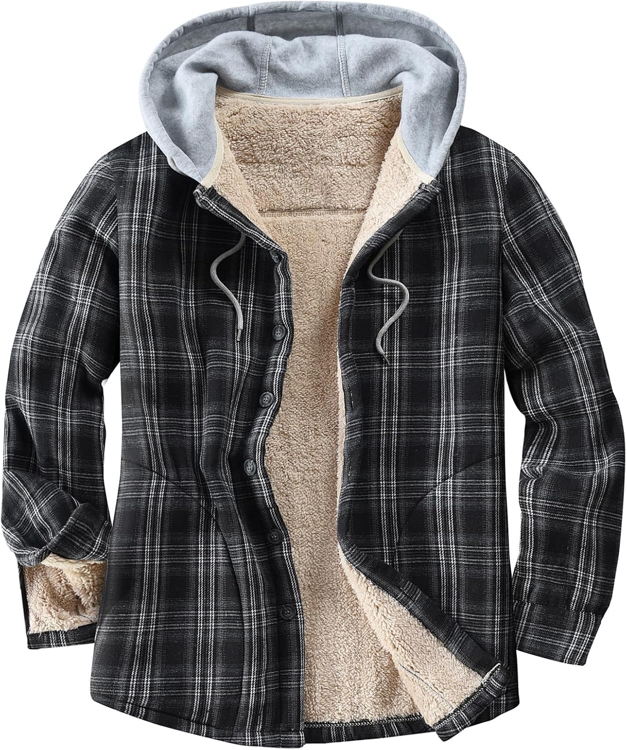 Men's Cotton Plaid Shirts Jacket with Fleece Lining for Comfort