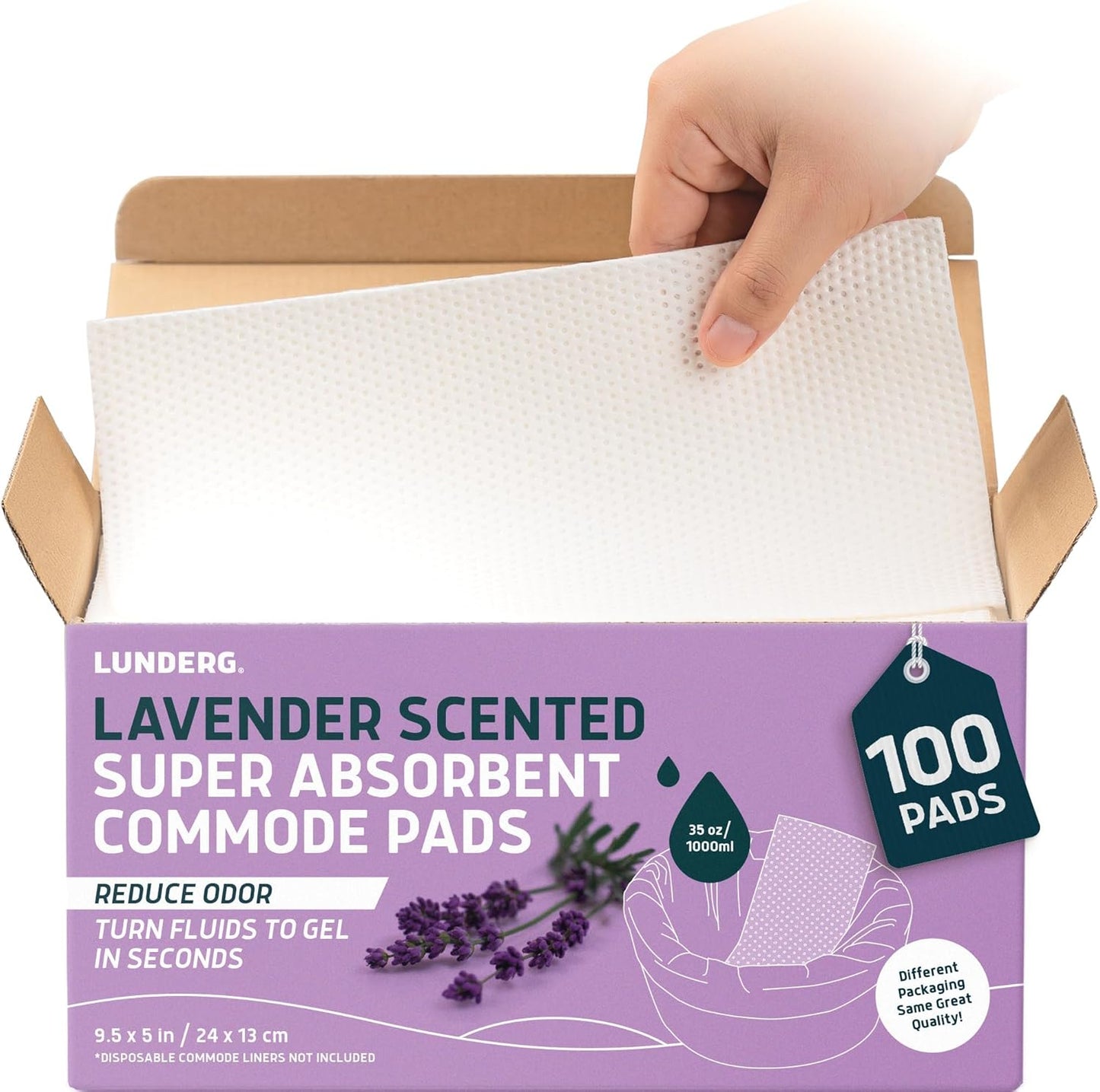 Lunderg Lavender Scented Commode Pads - Super Absorbent 100 Count