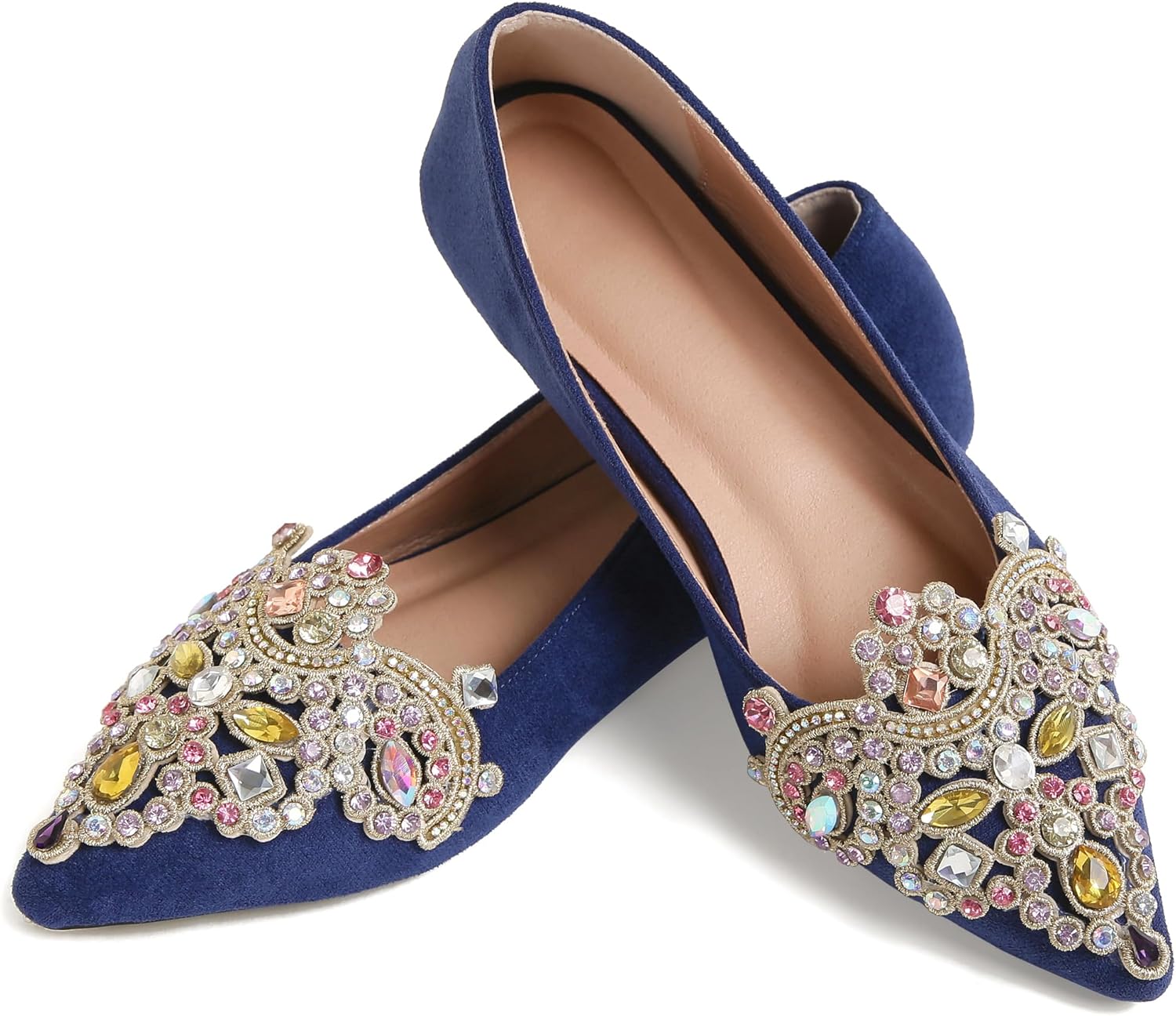 Bling Rhinestone Pointed Flat Shoes for Women - Elegant Comfort