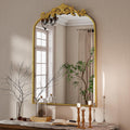 Vintage Arched Bathroom Mirror with Floral Carved Design