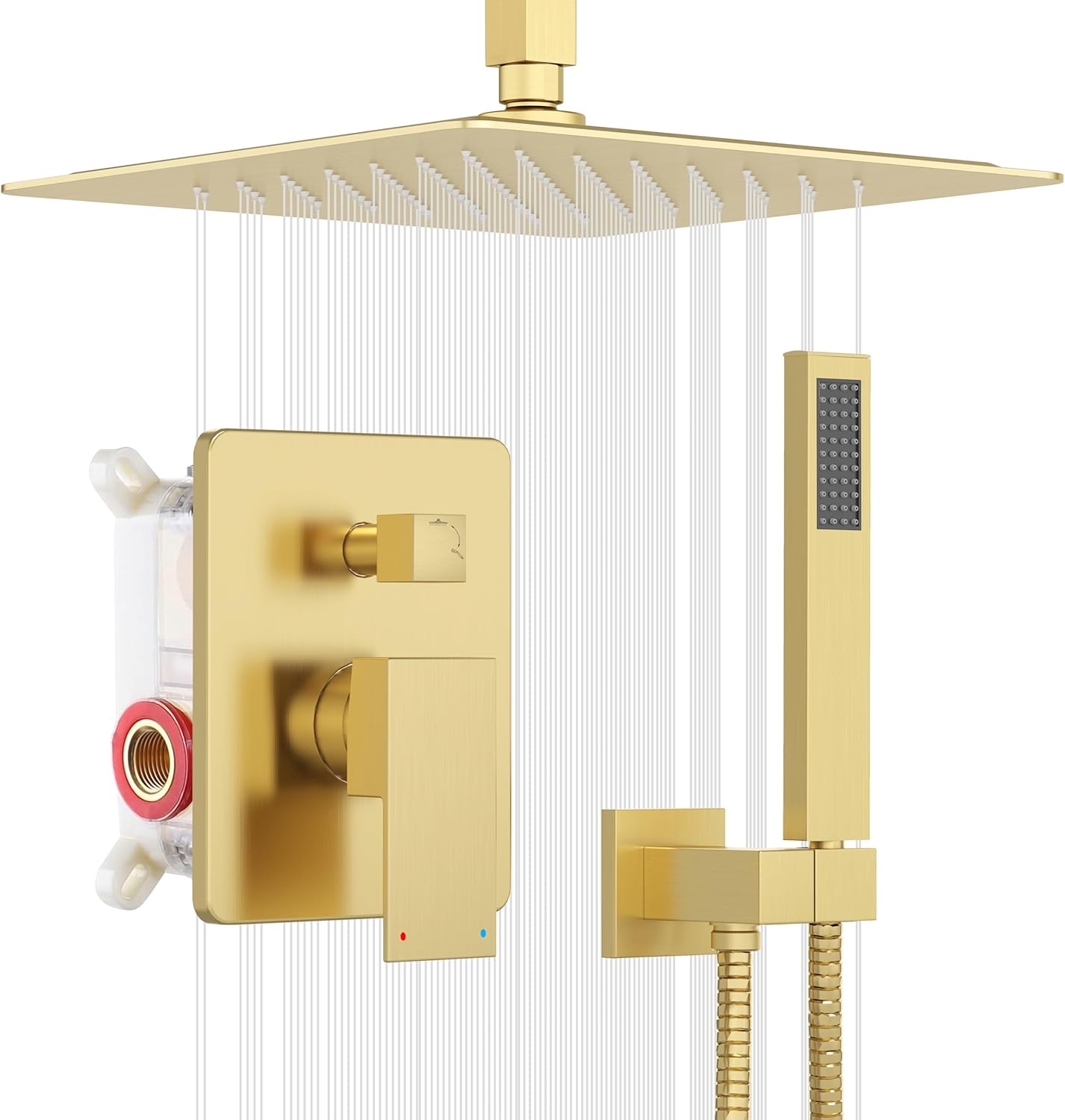 ESNBIA Gold Shower Head System: Luxurious 12 Inch Rain Faucet Set