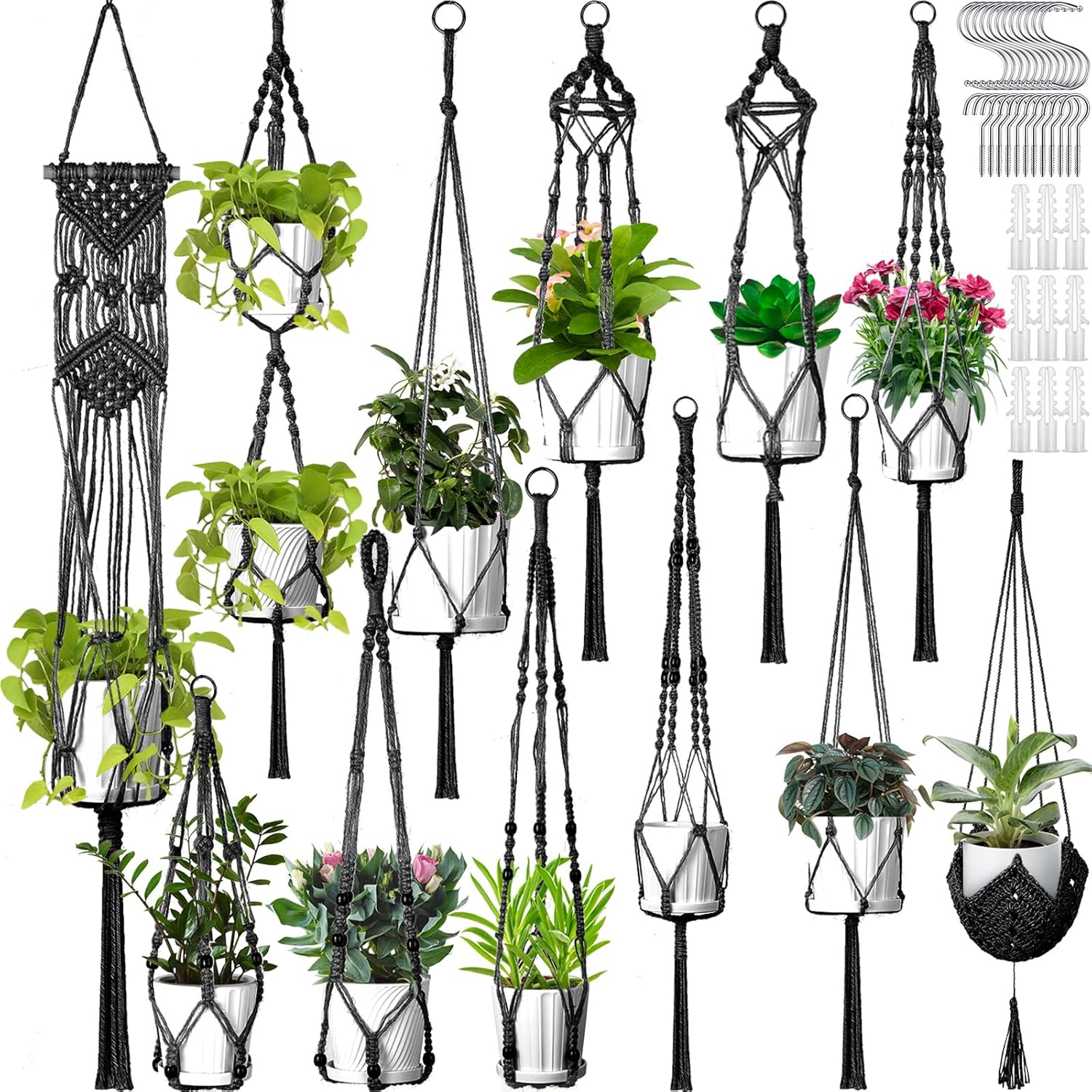 Macrame Plant Hangers Set of 12 for Indoor and Outdoor Use