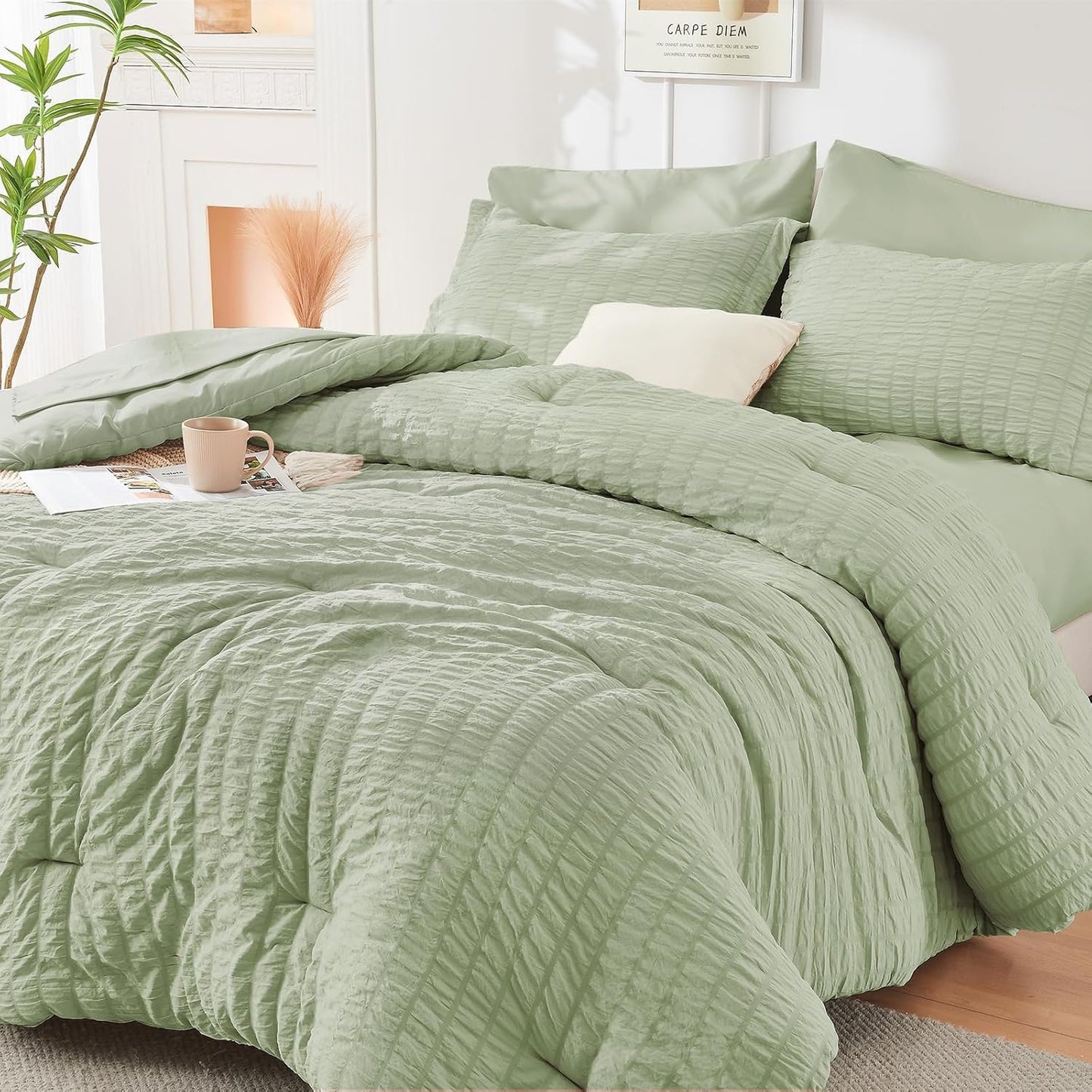 HYMOKEGE Light Green Queen Comforter Set for All Seasons