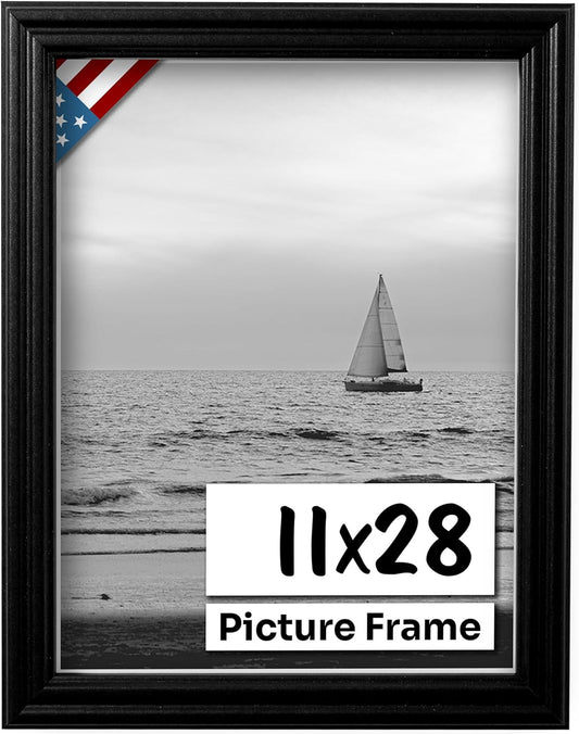 Black 11x28 Picture Frame with UV-Blocking Plexiglass Finish