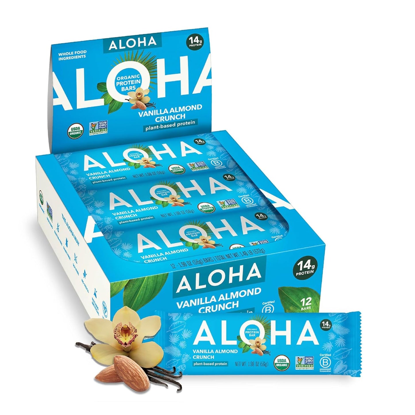 ALOHA Organic Plant Based Protein Bars, Vanilla Almond Crunch