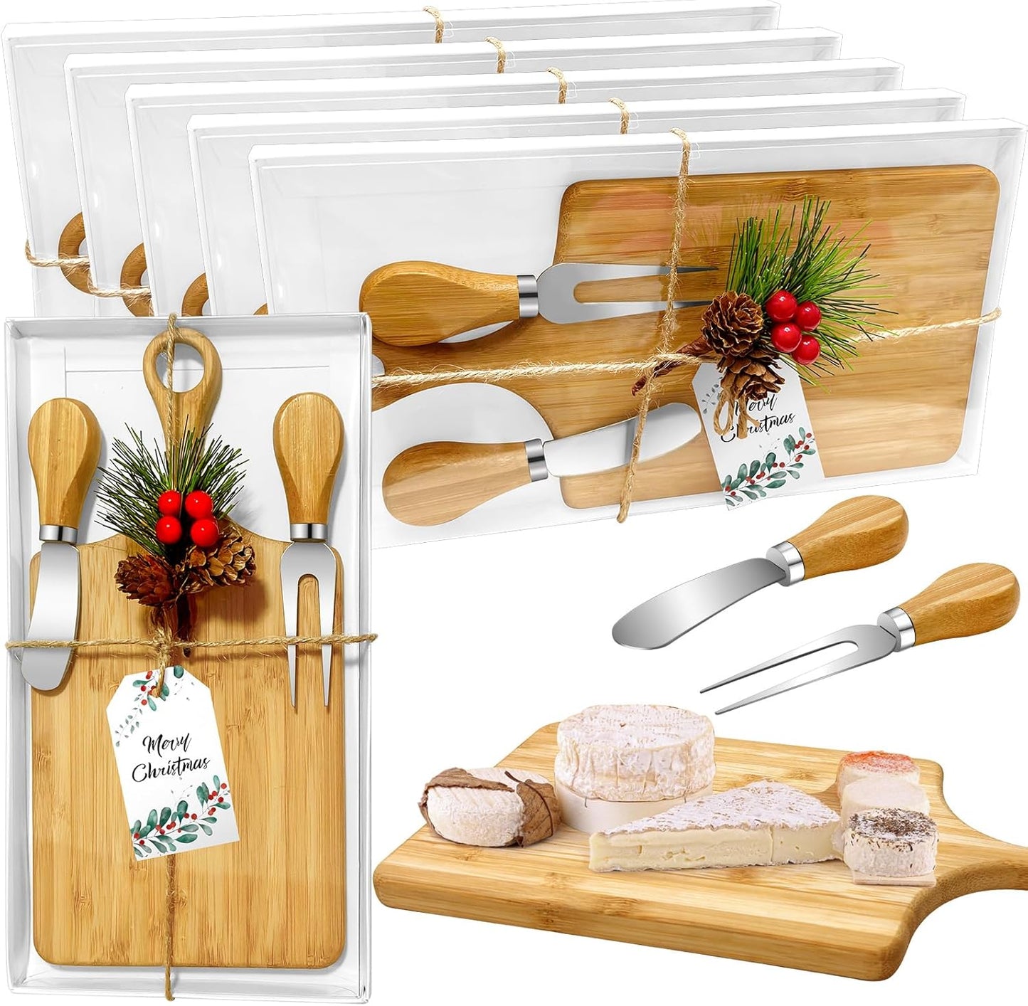 Bamboo Wooden Square Cheese Board Gift Set for Parties and Events