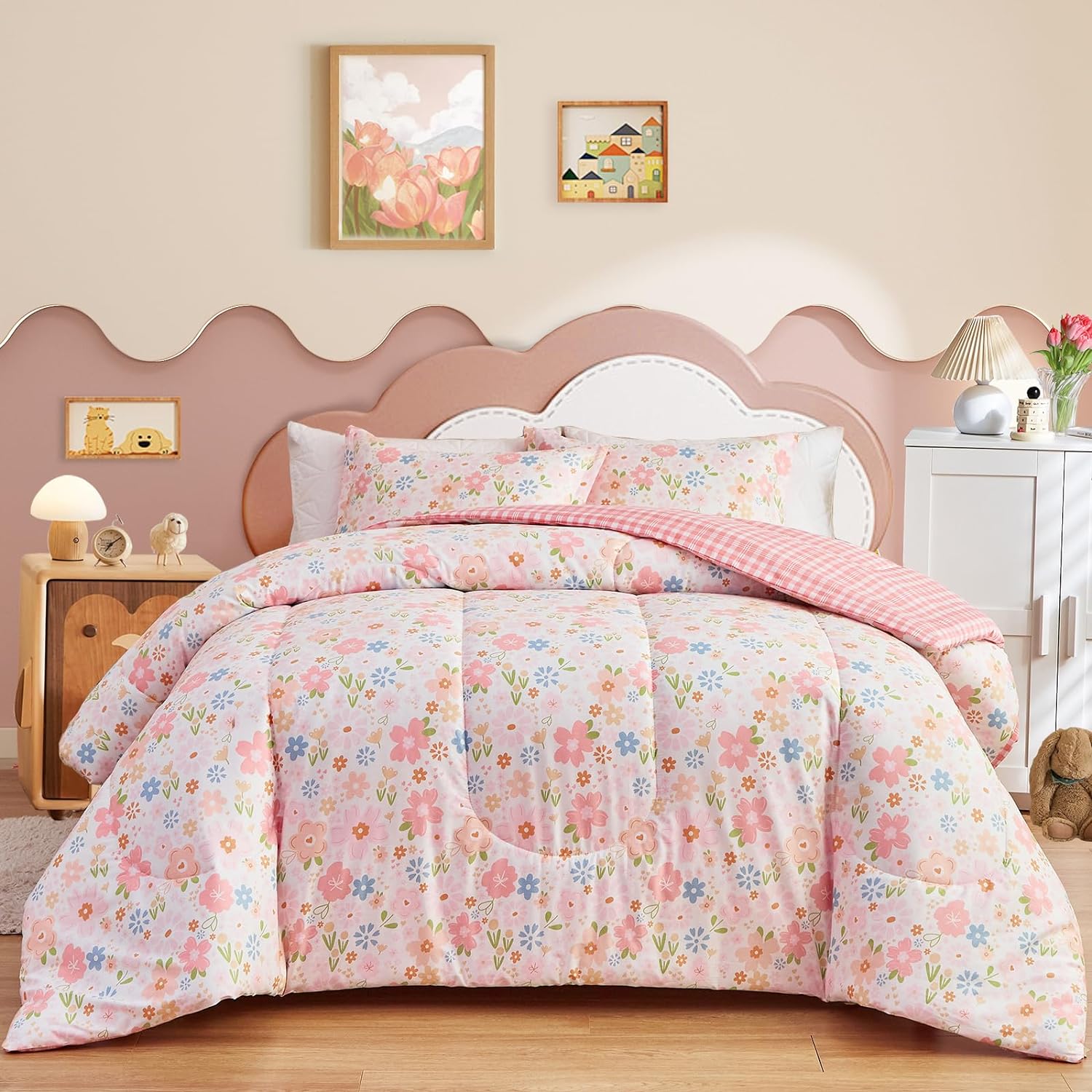 Joyreap Floral Cotton Comforter Set for Girls, Twin Size Soft