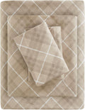 Cozy Flannel Cotton Sheet Set Queen Tan Plaid - Warm 100% Cotton