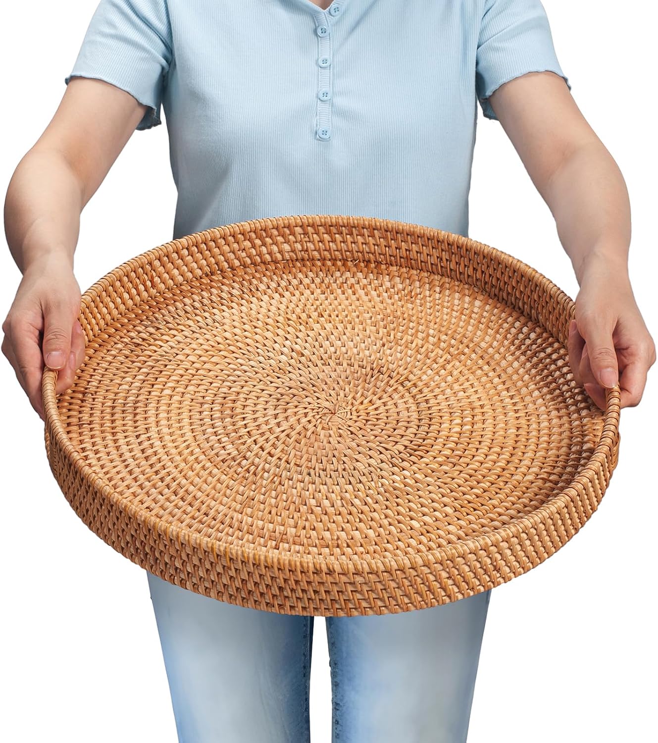 Rattan Large Serving Tray for Fruits and Bread - 16.9 in Design