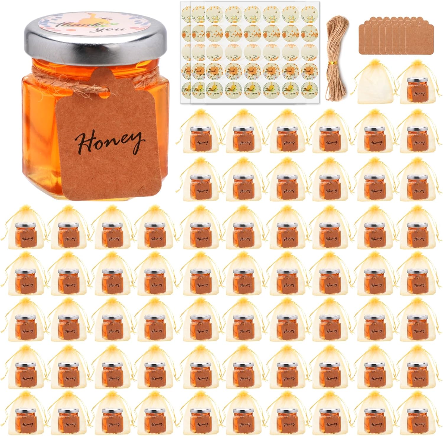 64 Pack Mini Honey Jars with Airtight Sliver Lids for Crafts