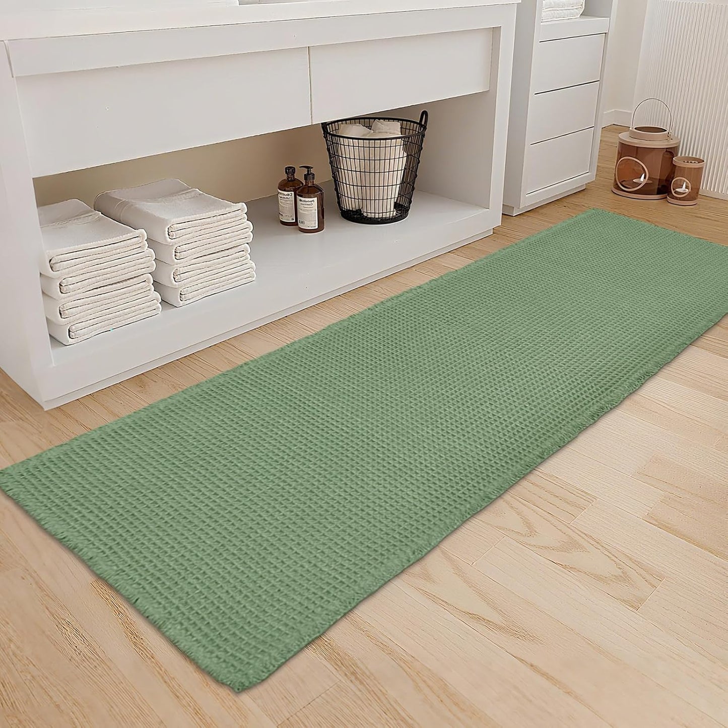 ZALL Waffle Bath Mat - Super Absorbent Non Slip Rug in Sage Green