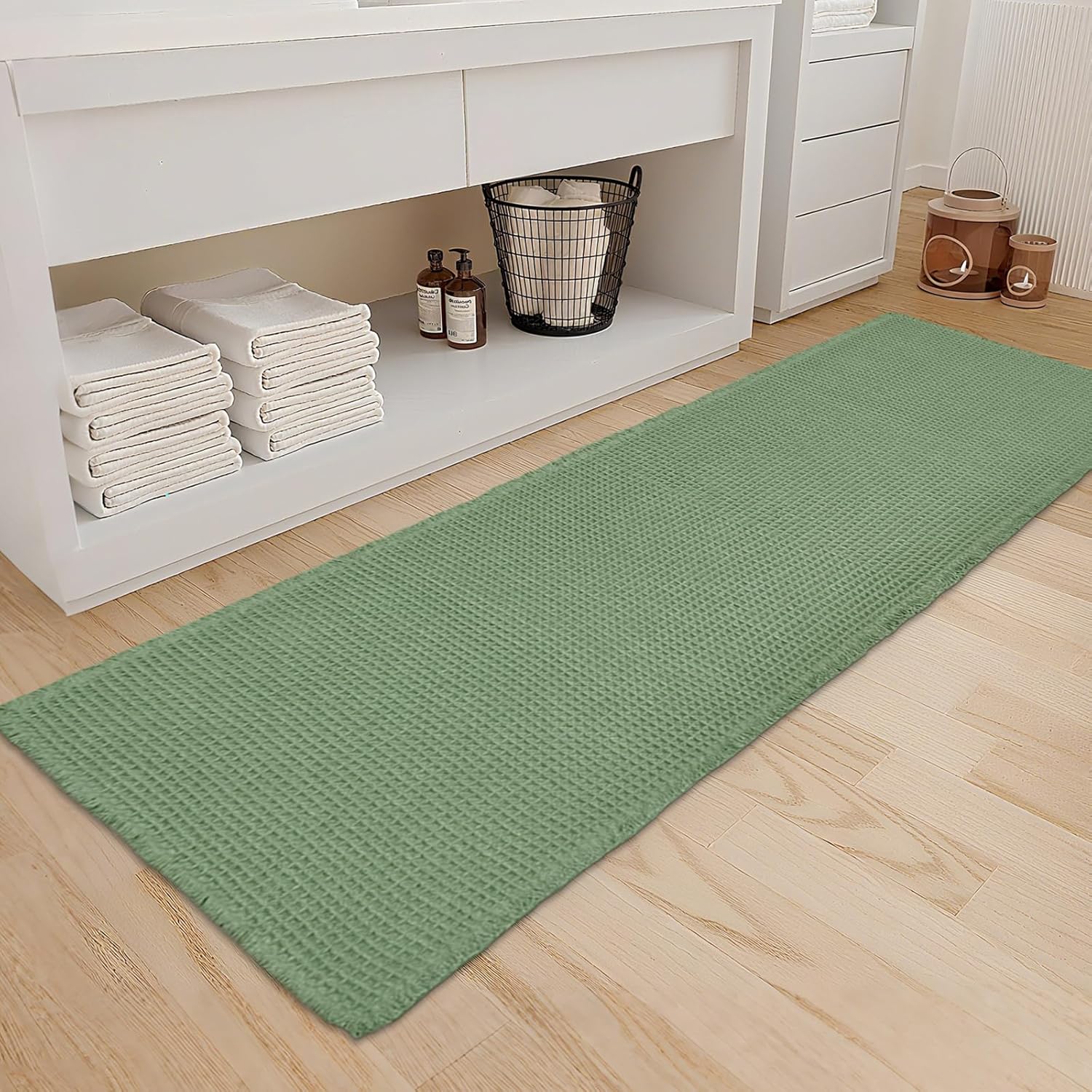 ZALL Waffle Bath Mat - Super Absorbent Non Slip Rug in Sage Green