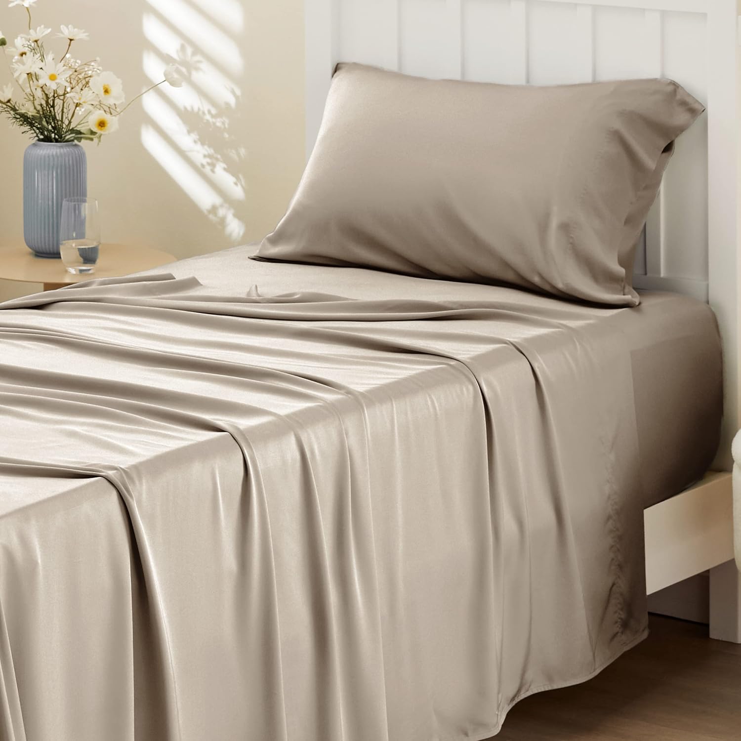 Bedsure Cooling Sheets Twin XL - Soft Bamboo Bedding