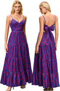 Women Summer Floral Maxi Sundress V Neck - Flowy Boho Beach Dress