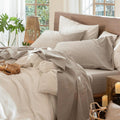 King Washed Cotton Sheet Set Heathered Tannish Linen Grey - Soft